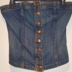 BILLY BLUES - size S- Straples Denim top/Corset - bottom down -elastic back
